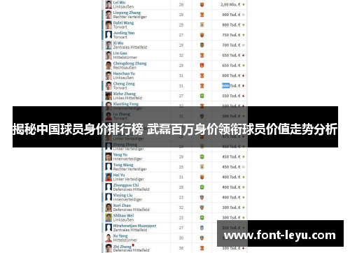 揭秘中国球员身价排行榜 武磊百万身价领衔球员价值走势分析