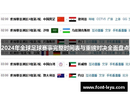2024年全球足球赛事完整时间表与重磅对决全面盘点