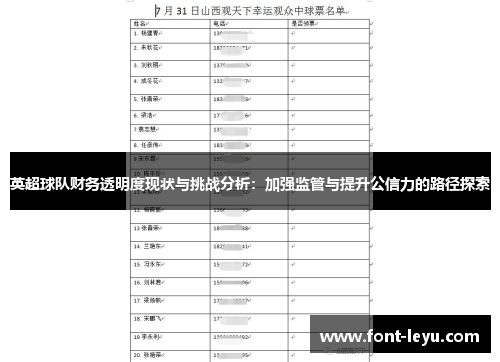 英超球队财务透明度现状与挑战分析：加强监管与提升公信力的路径探索