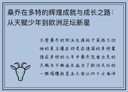 桑乔在多特的辉煌成就与成长之路：从天赋少年到欧洲足坛新星